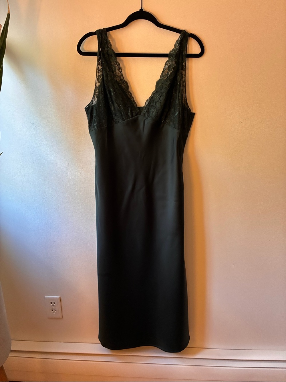 Lace-Trim Midi Slip Dress - dark green